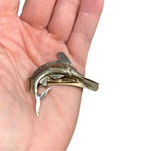 Silver Tone Marlin Fish Pioneer Tie Bar Clip